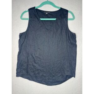 Saks Fifth Avenue V-Neck Linen Tank Top Sz S Black Women Sleeveless Shell Blouse